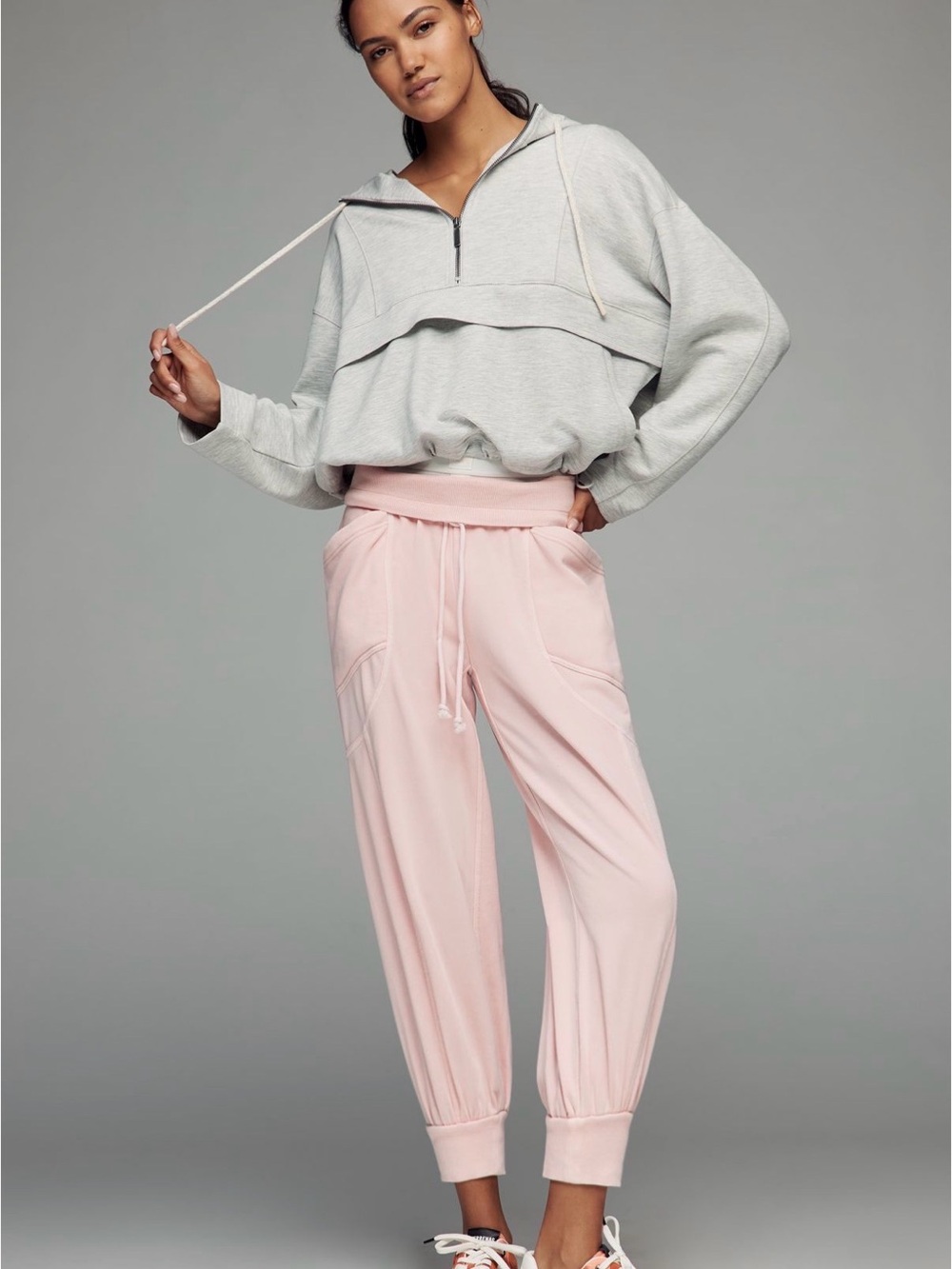 Anthropologie Light Pink Drawstring Joggers with Tapered Cuffs